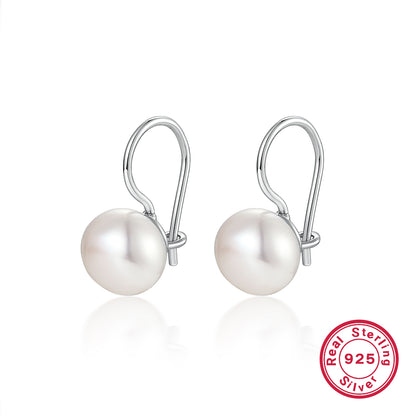 1 Pair Elegant Glam Geometric Plating Inlay Sterling Silver Freshwater Pearl White Gold Plated Earrings