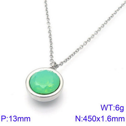 Titanium Steel 18K Gold Plated Basic Round Inlay Zircon Pendant Necklace