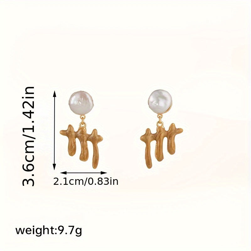 1 Pair Elegant Retro Luxurious Geometric Enamel Plating Inlay Copper Freshwater Pearl 18K Gold Plated Drop Earrings