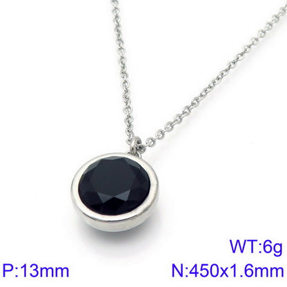 Titanium Steel 18K Gold Plated Basic Round Inlay Zircon Pendant Necklace