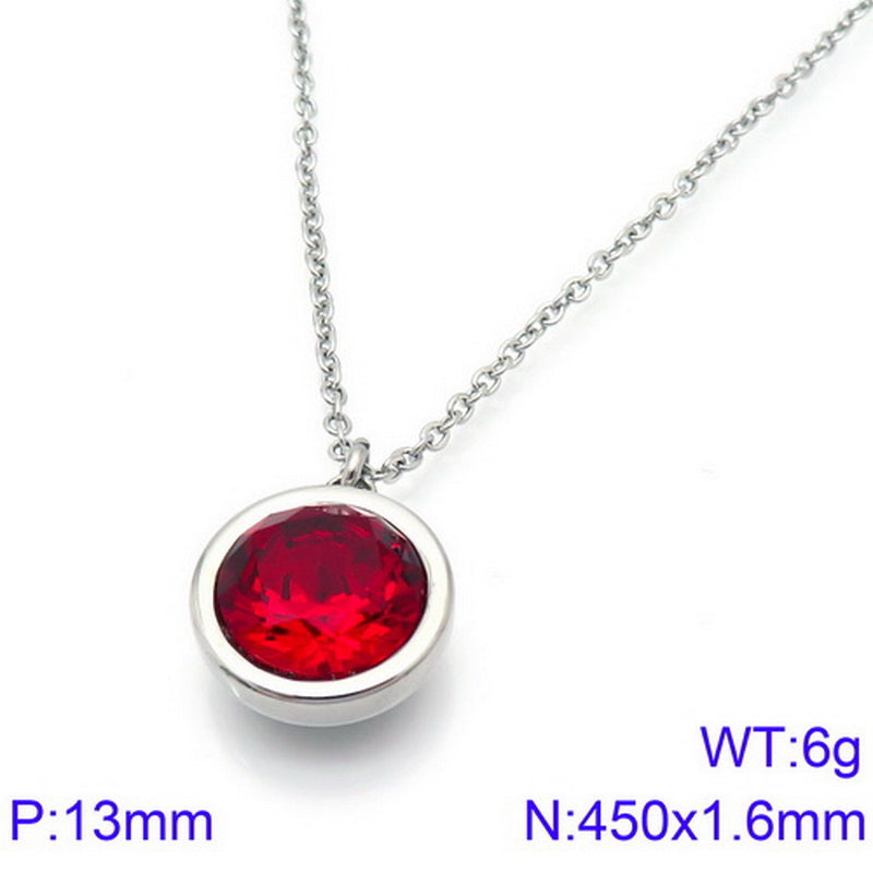 Titanium Steel 18K Gold Plated Basic Round Inlay Zircon Pendant Necklace