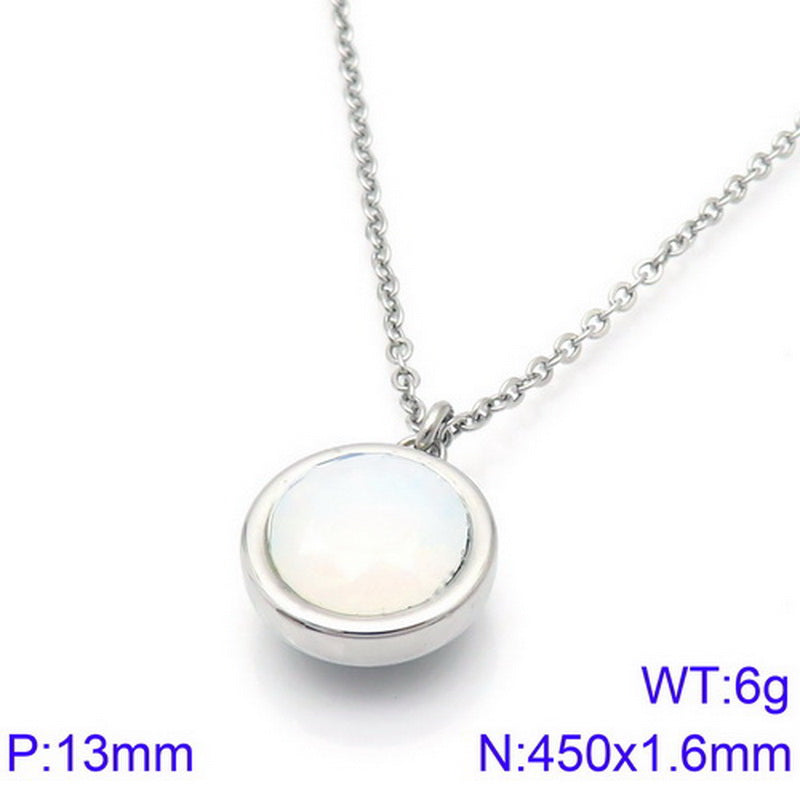 Titanium Steel 18K Gold Plated Basic Round Inlay Zircon Pendant Necklace