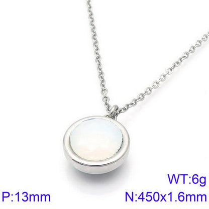 Titanium Steel 18K Gold Plated Basic Round Inlay Zircon Pendant Necklace