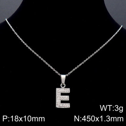 Stainless Steel 18K Gold Plated Basic Letter Inlay Rhinestones Pendant Necklace