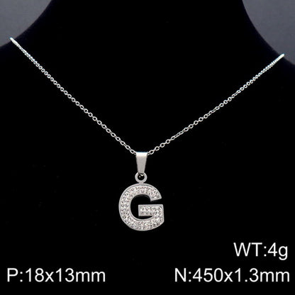 Stainless Steel 18K Gold Plated Basic Letter Inlay Rhinestones Pendant Necklace