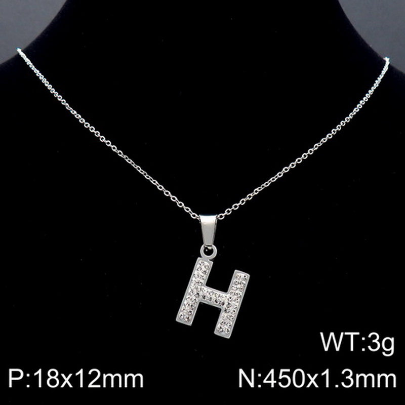 Stainless Steel 18K Gold Plated Basic Letter Inlay Rhinestones Pendant Necklace