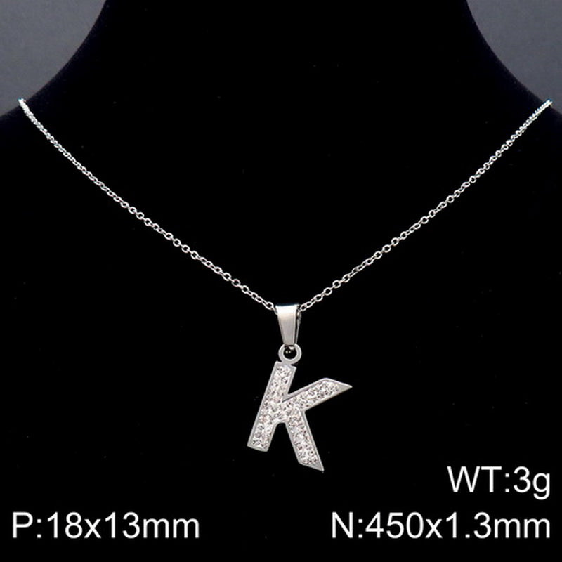 Stainless Steel 18K Gold Plated Basic Letter Inlay Rhinestones Pendant Necklace