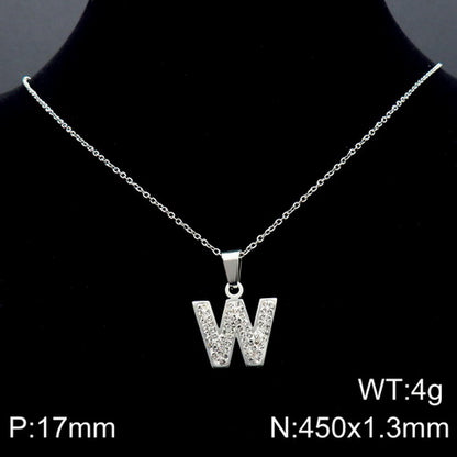 Stainless Steel 18K Gold Plated Basic Letter Inlay Rhinestones Pendant Necklace