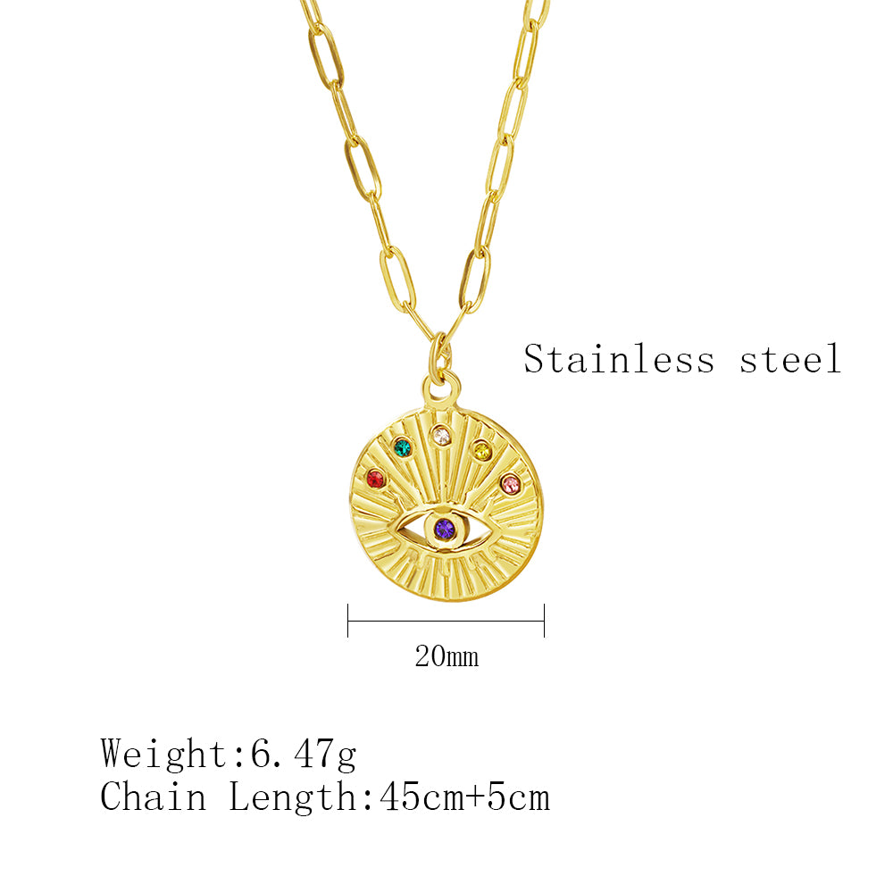 Stainless Steel 18K Gold Plated Casual Simple Style Devil's Eye Hollow Out Inlay Rhinestones Pendant Necklace