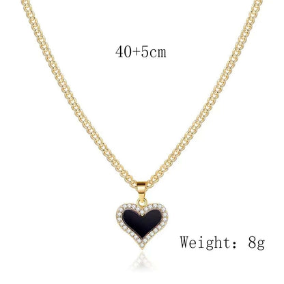 Copper 18K Gold Plated Elegant Romantic Heart Shape Inlay Zircon Pendant Necklace