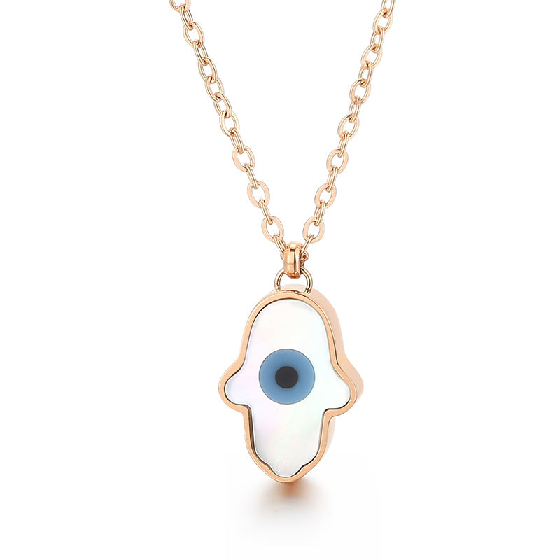 Stainless Steel 18K Gold Plated Funny Devil's Eye Inlay Artificial Pearls Shell Pendant Necklace