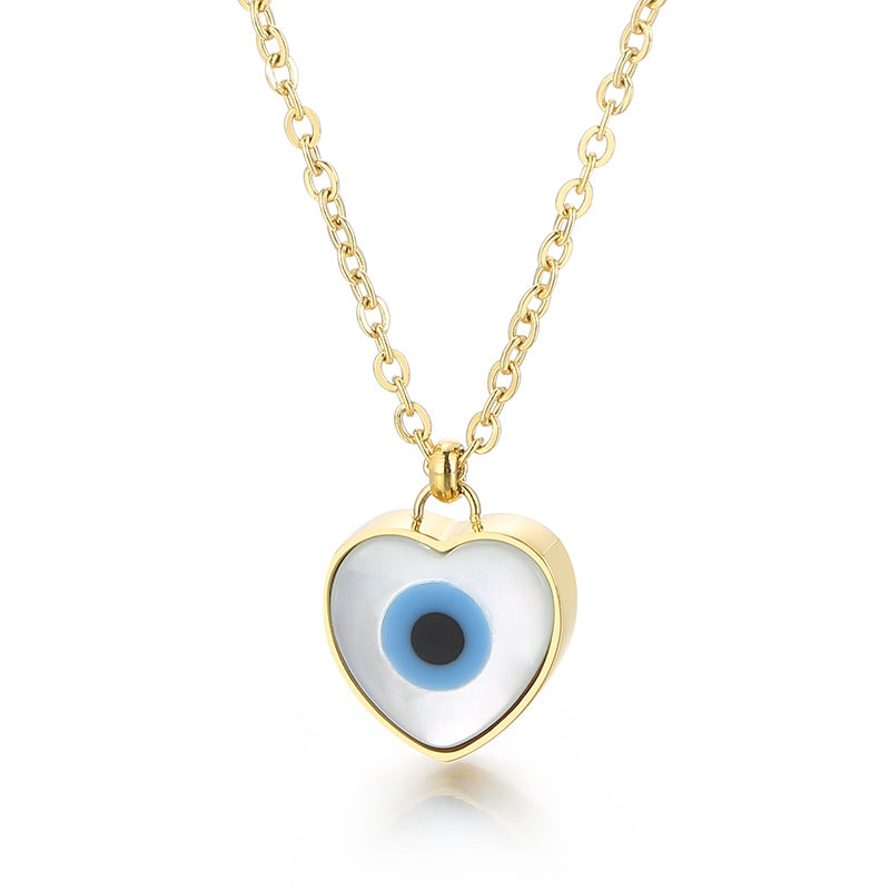 Stainless Steel 18K Gold Plated Basic Devil's Eye Inlay Shell Pendant Necklace