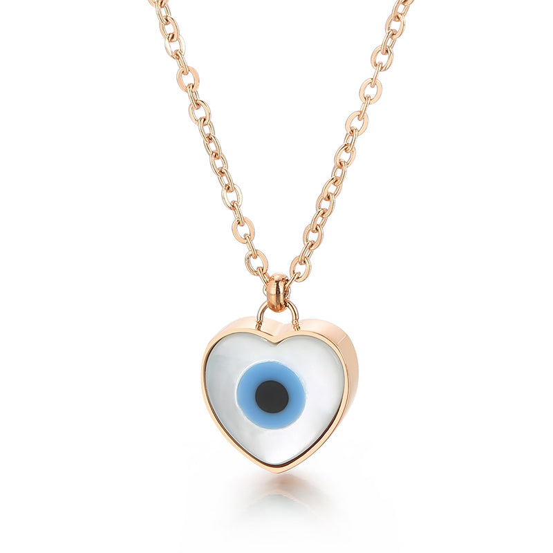 Stainless Steel 18K Gold Plated Basic Devil's Eye Inlay Shell Pendant Necklace