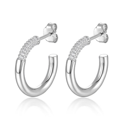 1 Pair Glam Simple Style C Shape Inlay Sterling Silver Zircon 18K Gold Plated White Gold Plated Ear Studs