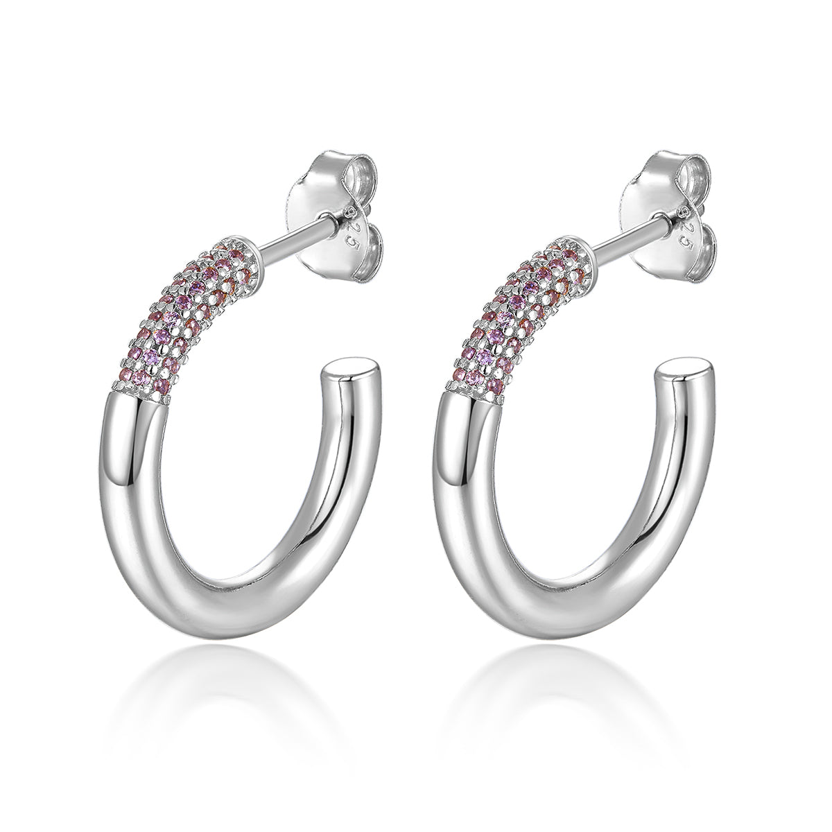 1 Pair Glam Simple Style C Shape Inlay Sterling Silver Zircon 18K Gold Plated White Gold Plated Ear Studs