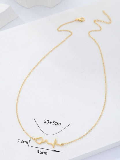 Copper 18K Gold Plated IG Style Simple Style Letter Electrocardiogram Heart Shape Hollow Out Inlay Zircon Pendant Necklace