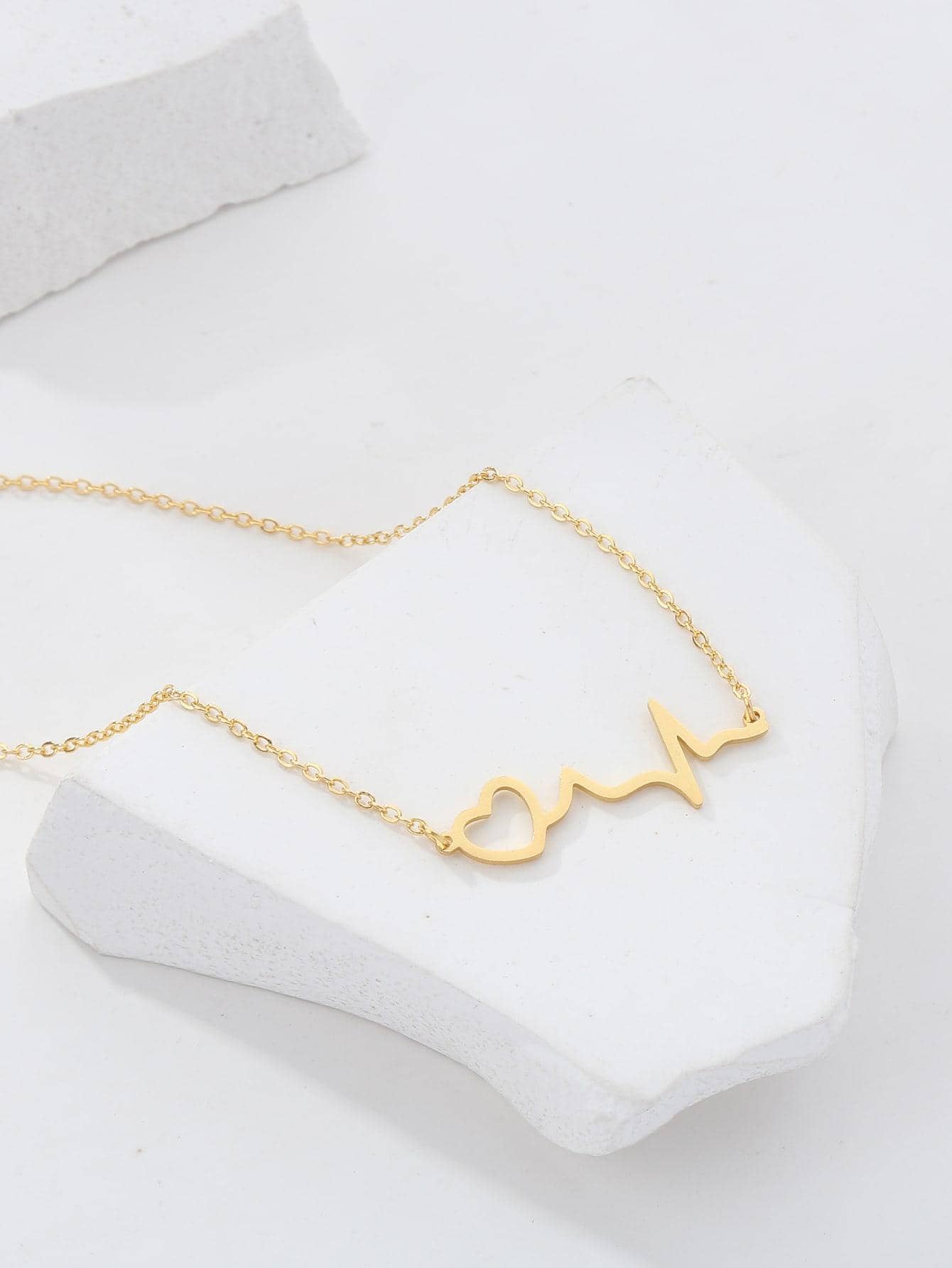 Copper 18K Gold Plated IG Style Simple Style Letter Electrocardiogram Heart Shape Hollow Out Inlay Zircon Pendant Necklace