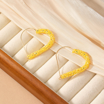 1 Pair Romantic Sweet Heart Shape Alloy Plastic 14K Gold Plated Hoop Earrings