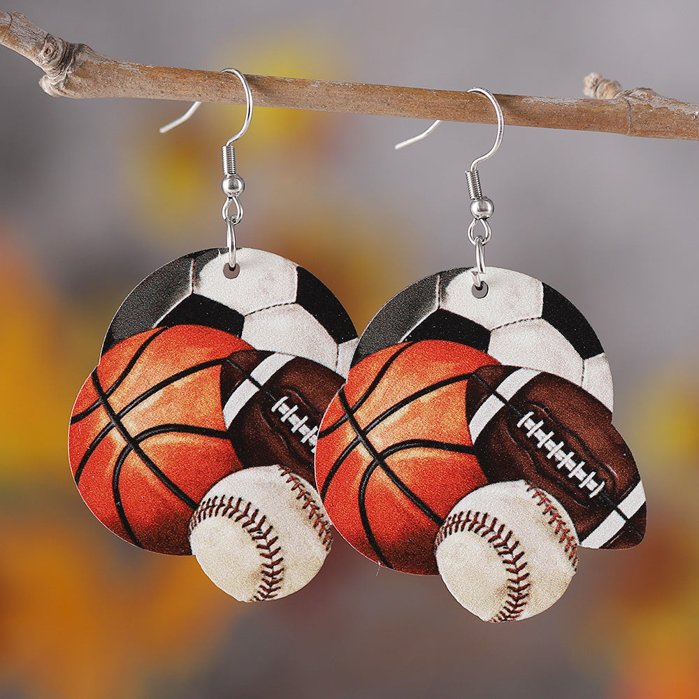 1 Pair Retro Ball Football Wood Drop Earrings