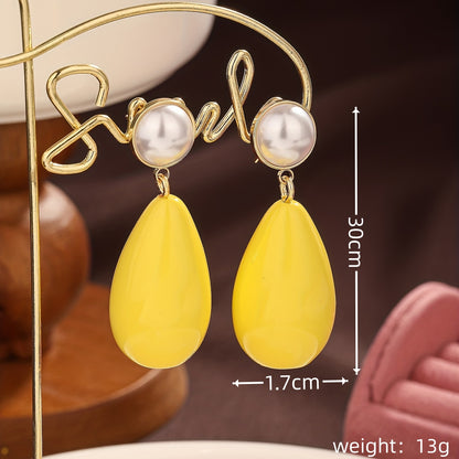 1 Pair Vacation Simple Style Water Droplets Inlay Arylic Artificial Pearls Drop Earrings