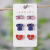 3 Pairs Retro Cartoon Heart Shape Wood Ear Studs