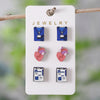 3 Pairs Retro Cartoon Heart Shape Wood Ear Studs