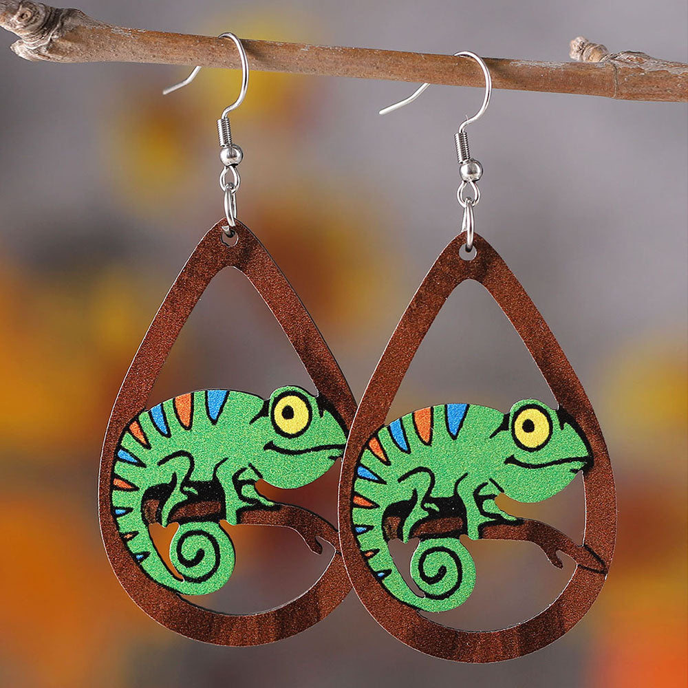 1 Pair Cute Retro Lizard Wood Drop Earrings