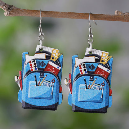 1 Pair Retro Book Cartoon Car Wood Drop Earrings