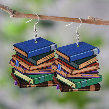 1 Pair Retro Book Cartoon Car Wood Drop Earrings