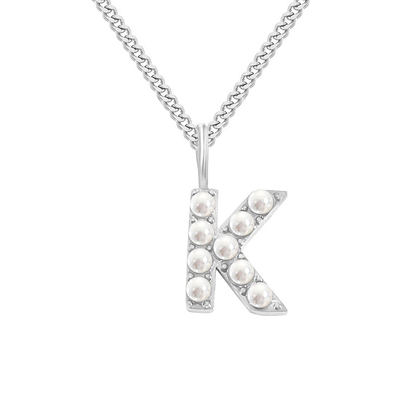 Stainless Steel 14K Gold Plated Simple Style Letter Hollow Out Inlay Artificial Pearls Pendant Necklace