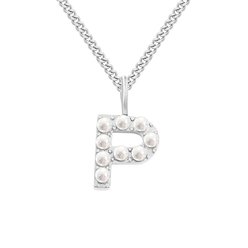 Stainless Steel 14K Gold Plated Simple Style Letter Hollow Out Inlay Artificial Pearls Pendant Necklace