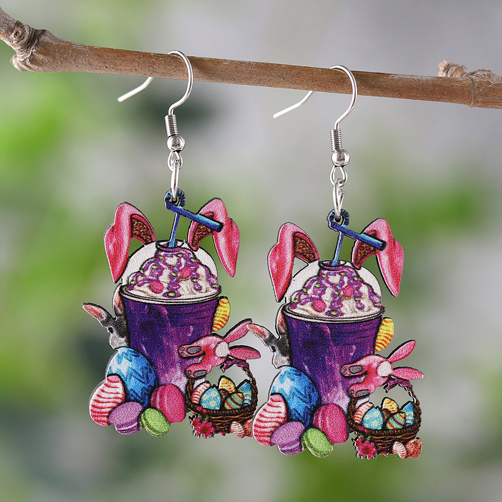 1 Pair Retro Rabbit Wood Drop Earrings