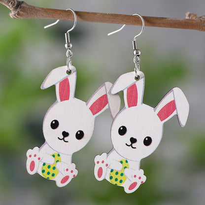 1 Pair Retro Rabbit Wood Drop Earrings