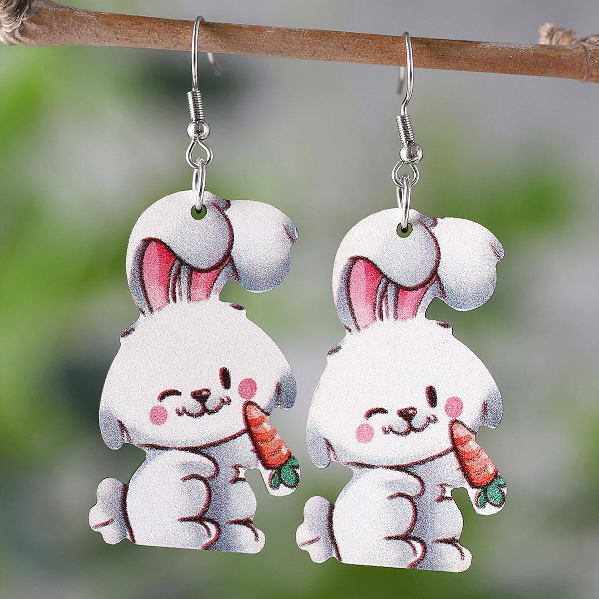 1 Pair Retro Rabbit Wood Drop Earrings