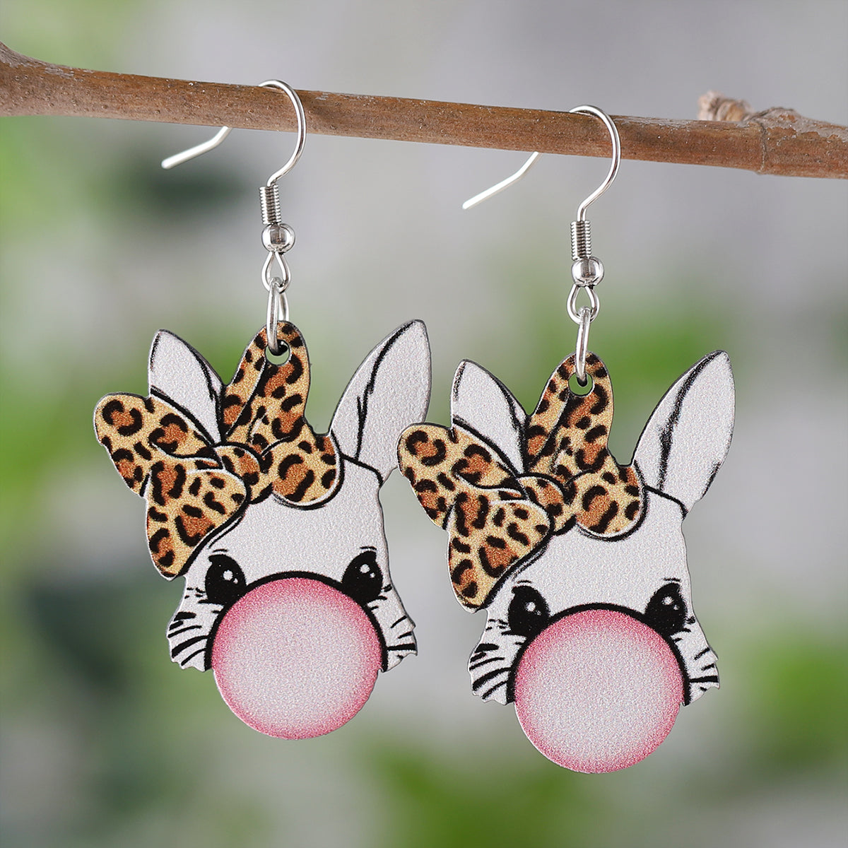 1 Pair Retro Rabbit Wood Drop Earrings