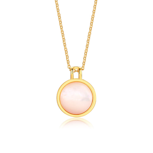 Copper Gold Plated Simple Style Round Inlay Shell Pendant Necklace