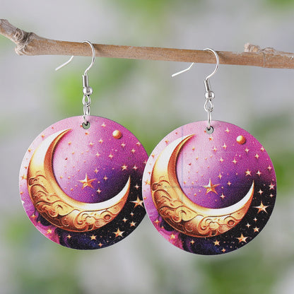 1 Pair Retro Moon Wood Drop Earrings