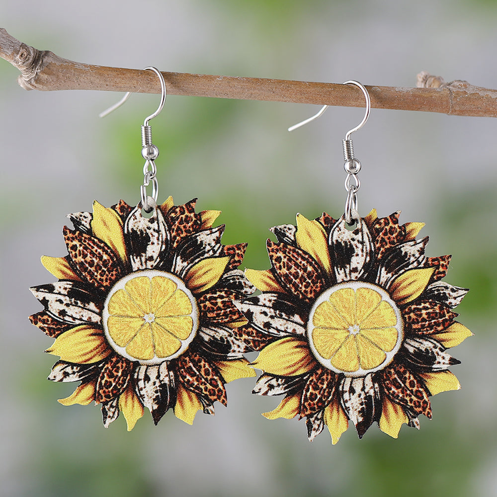 1 Pair Retro Flower Wood Drop Earrings