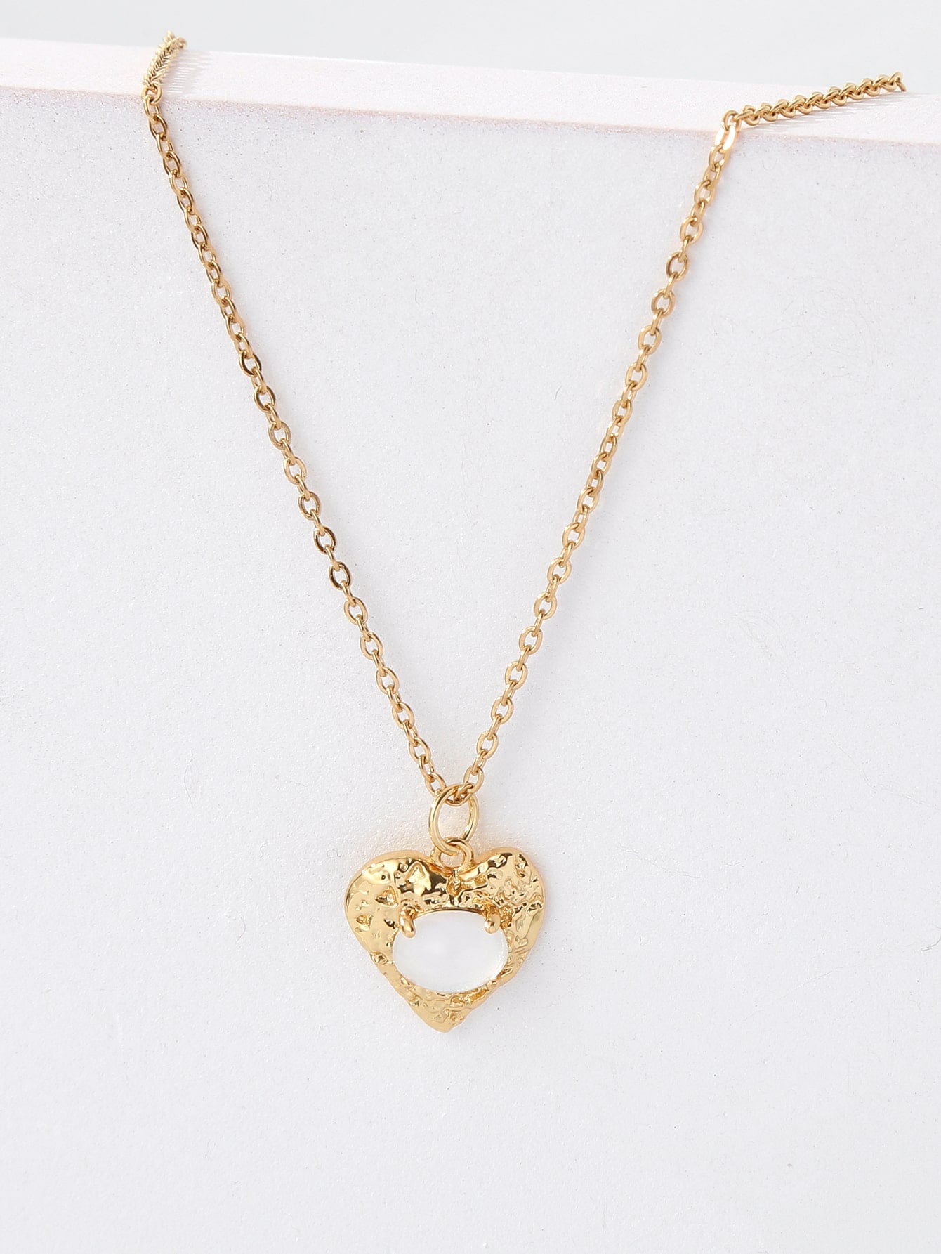 Copper 18K Gold Plated IG Style Heart Shape Inlay Zircon Pendant Necklace