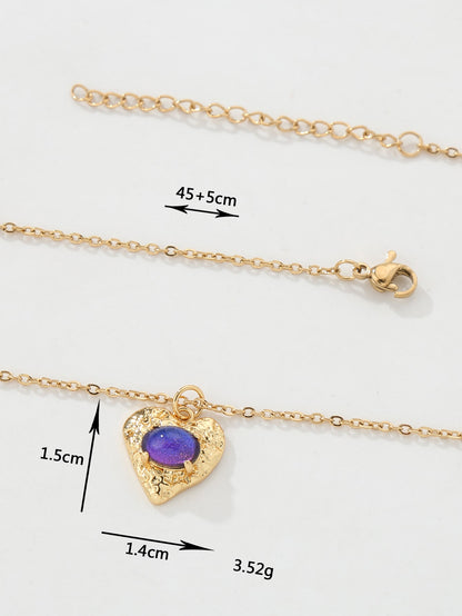 Copper 18K Gold Plated IG Style Heart Shape Inlay Zircon Pendant Necklace