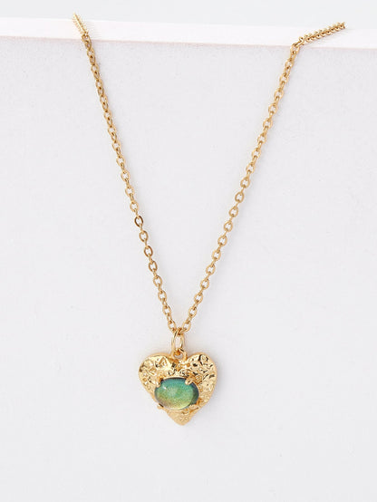 Copper 18K Gold Plated IG Style Heart Shape Inlay Zircon Pendant Necklace