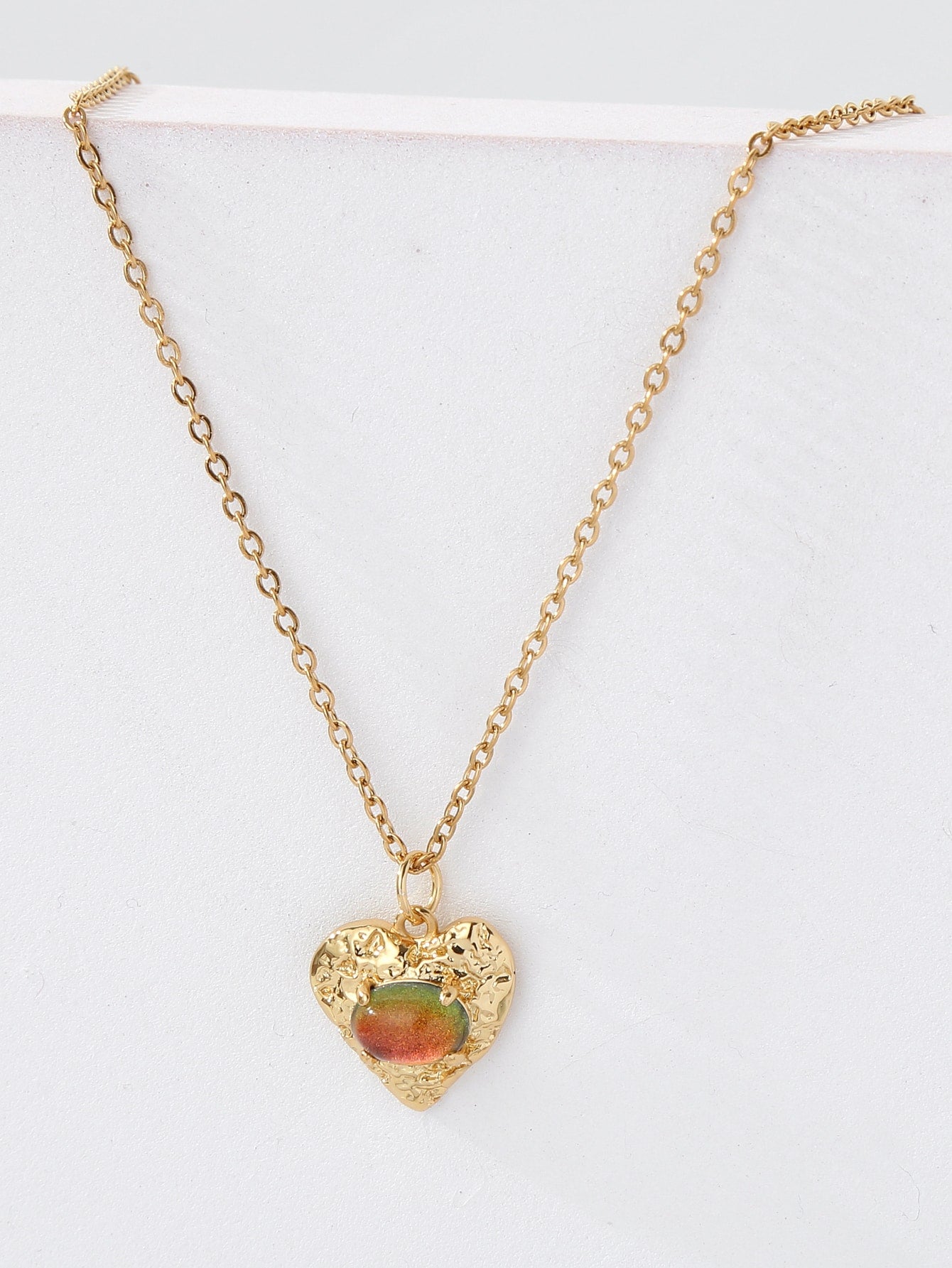 Copper 18K Gold Plated IG Style Heart Shape Inlay Zircon Pendant Necklace