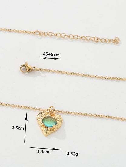 Copper 18K Gold Plated IG Style Heart Shape Inlay Zircon Pendant Necklace