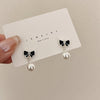 1 Pair Sweet Bow Knot Enamel Imitation Pearl Alloy Drop Earrings