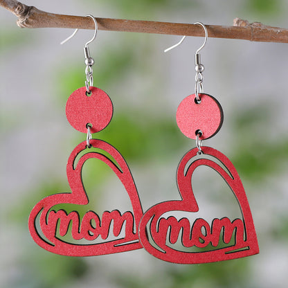 1 Pair Retro Heart Shape Wood Drop Earrings