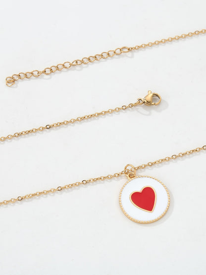 Copper 18K Gold Plated Y2K Heart Shape Enamel Pendant Necklace