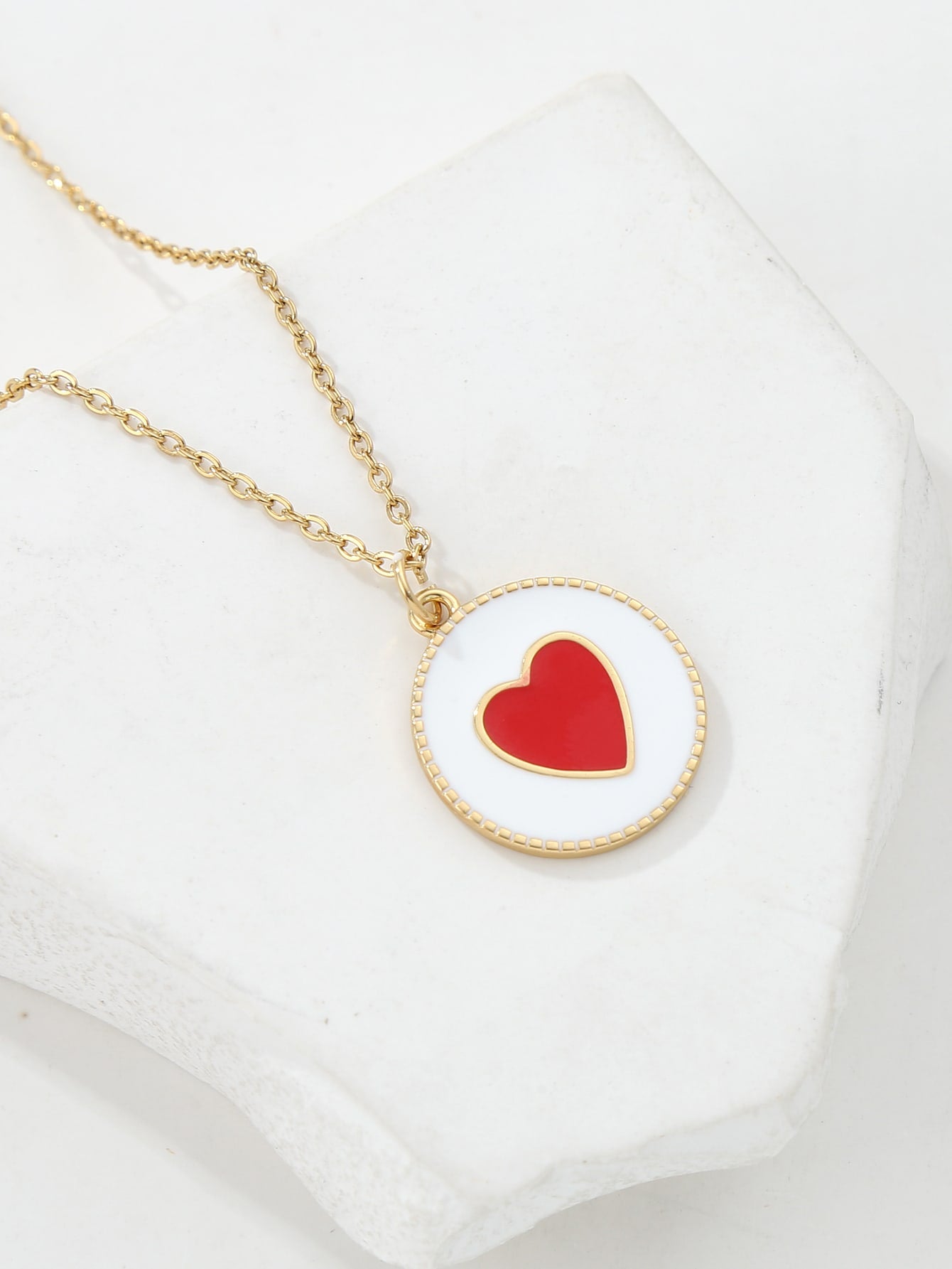 Copper 18K Gold Plated Y2K Heart Shape Enamel Pendant Necklace