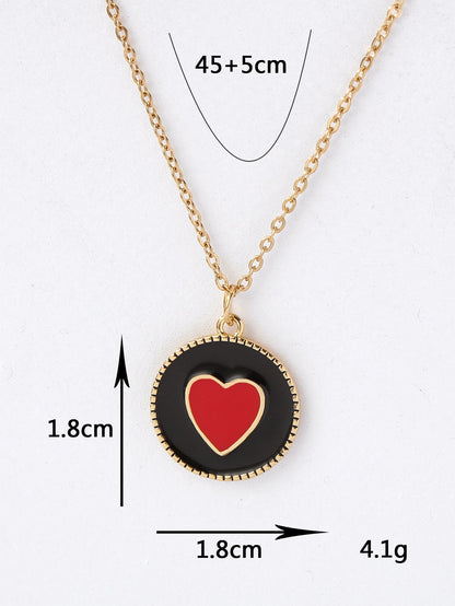 Copper 18K Gold Plated Y2K Heart Shape Enamel Pendant Necklace