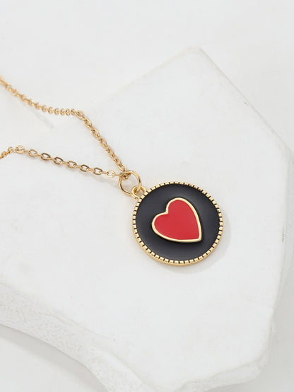 Copper 18K Gold Plated Y2K Heart Shape Enamel Pendant Necklace