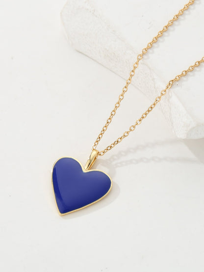 Copper 18K Gold Plated Y2K Heart Shape Enamel Pendant Necklace